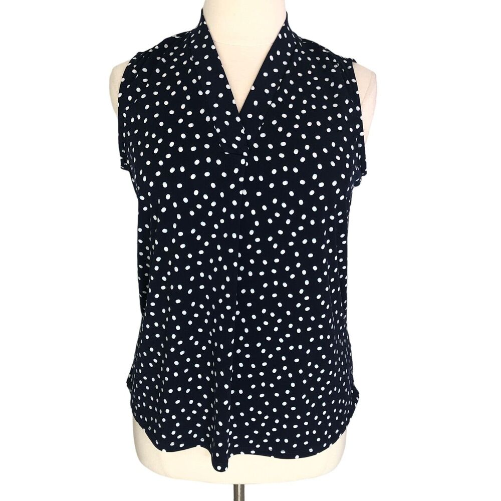 Nue Options Slinky Sleeveless Blouse V Neck Loose Fit Polka Dot Size Large